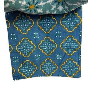 Set of 4 Throw Pillow Blue and Gold Accent Pillow Zippered Covers 24x24